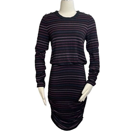 Veronica Beard Marcy Ruched Fushcia Striped Mini Dress Size S - Picture 2 of 9